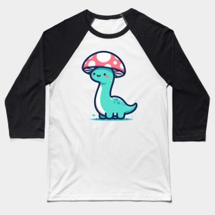 Kawaii simple Mushroom Hat Blue Dinosaur Brontosaurus Baseball T-Shirt